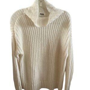 Vintage Victoria secret white knit sweater relaxed fit mock neck rose gold logo